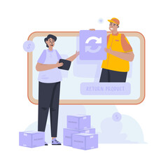Shopping online with product return service vector illustration