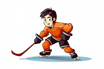 Fototapeta premium Illustration of a boy or teenager playing hockey isolated on white background. Generative AI