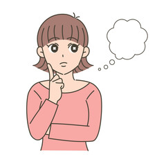 何かを考える若い女性のイラスト