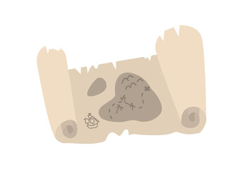 Pirate treasure map flat style, vector illustration isolated on white