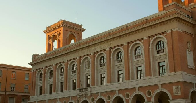 Shot of Palazzo delle Poste Telegrafi building, Forli, Italy. old town in Italy.