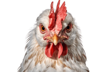 Close Up Isolated Chicken Face Shot on Transparent Background. Generative AI