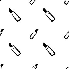 Lipstick, seamless pattern, vector. Black contour lipstick on a white background.