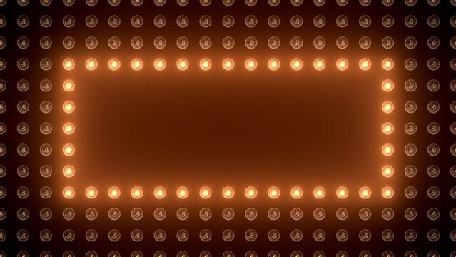 Marquee light board sign retro on black background. Bright golden light bulbs for banner or signboard. Concept of casino text or logo. Copy space