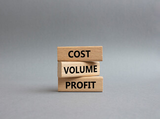 Cost Volume Profit symbol. Concept word Cost Volume Profit on wooden blocks. Beautiful grey background. Business and Cost Volume Profit concept. Copy space