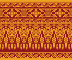 Thai pattern seamless, red and gold Thai background, thai pattern temple