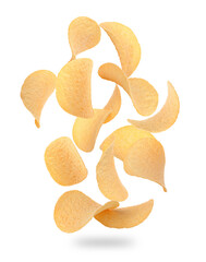 Falling potato chips, levitation concept close-up