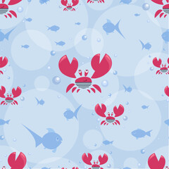 Red crabs. Cute crab sailor. Summer. Vector background, pattern. Beach season. Funny character 