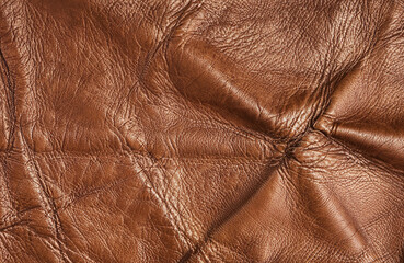 macro Close up view of brown crumpled leather texture