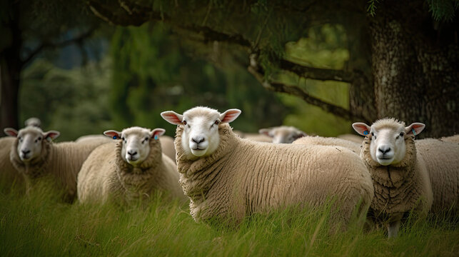 Fuzzy Farm Friends: Adorable Sheep Grazing in Green Pastures