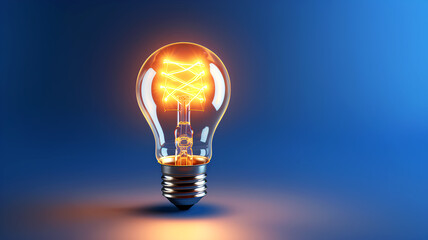Light bulb glowing on a blue background. 