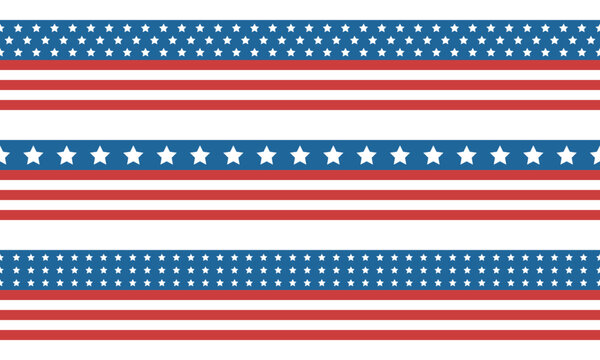 Set of seamless border patterns. Ribbons with USA flag. Isolated vector. Transparent background.