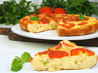 Spanish Potato Tortilla with Zucchini and Tomatoes