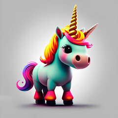 Cute Unicorn On White Background - generative ai, üretken, yapay zeka