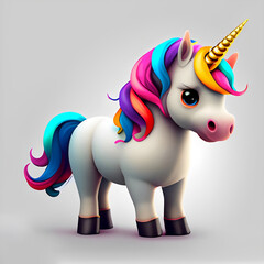 Cute Unicorn On White Background - generative ai, üretken, yapay zeka