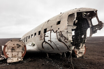 DC 3 abandoned on Black Beach,Vik I Myrdal, Iceland