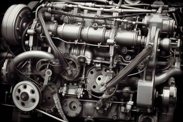 Fototapeta premium Old antique car engine closeup Generative AI