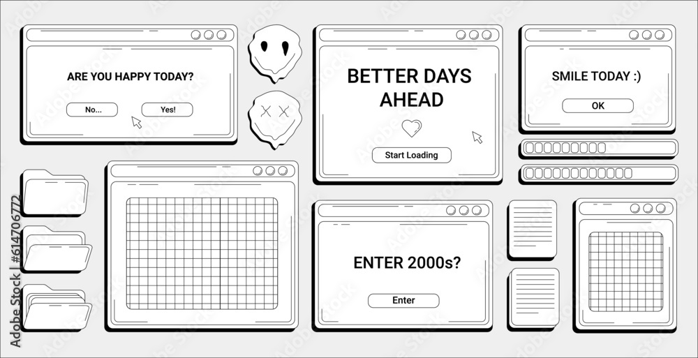 Poster trendy y2k banner with retro computer windows with copy space, computer user interface in 2000s aest