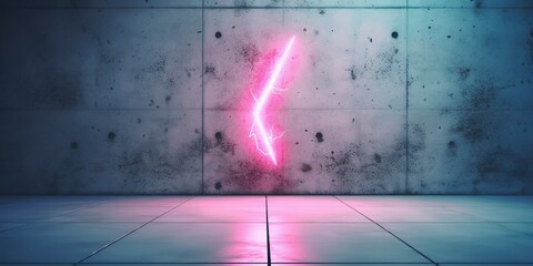 Background of a wall, designed with a neon beam to illuminate the scene, copy space. Ai generated.