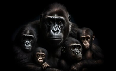 Obraz premium Gorilla family on white background. Generative AI.