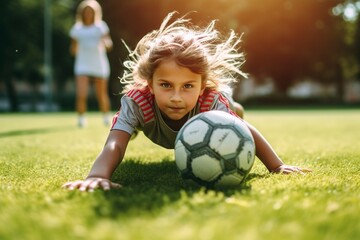 Athlete girl playing soccer.