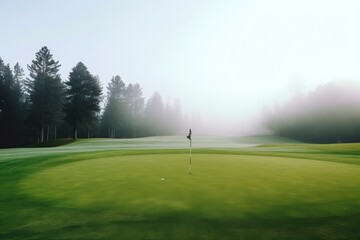 Obraz premium On a misty morning, a dedicated golf player prepares for a round.