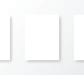 White wall art poster with shadow mockup. Posters on white wall vecot mockup for design.