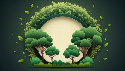 Generative AI illustration of green plants with round shaped frame