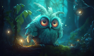 Fototapeta na wymiar Magical Owl in Enchanted Forest. Created using generative AI tools