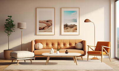 Living Room Interior, 1960s Style. Created using generative AI tools