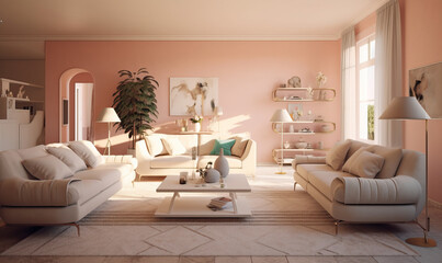 Living Room Interior, 1990s Style. Created using generative AI tools