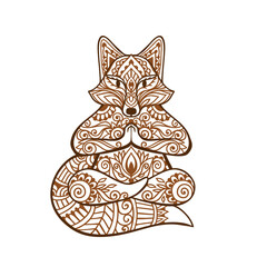 Fox head Yoga poseVector illustration. Flower Ethnic drawing. Decorative Fox animal in Zen boho style. Boho, hippie for decoration