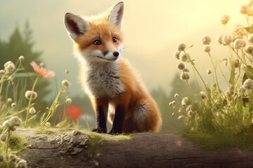 Cute Fox In Nature Made with Generative AI