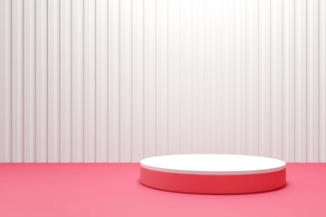 Platforms red pastel. minimal scene white podiums. Abstract geometric circle background. for trade shows Cute, baby accessories, fashion, cosmetics, or beauty products. 3D rendering