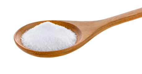 Salt in wooden spoon on transparent png