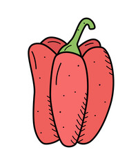 Sweet pepper icon with a stem, vector doodle illustration.
