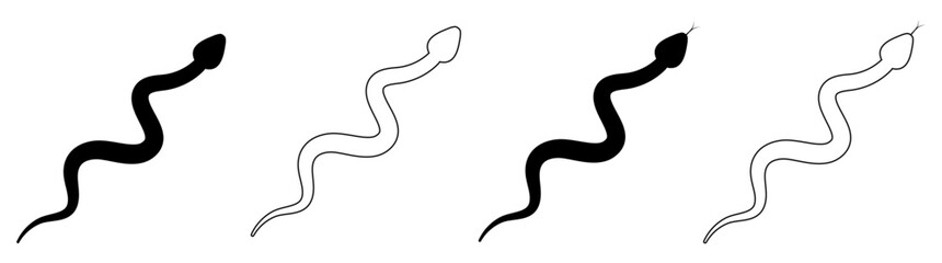 Snakes set. Serpent line and silhouette animals collection. Vector illustration isolated on white.