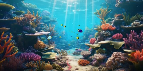 Naklejka na ściany i meble Coral reef colony. Beautiful Underwater background. background.