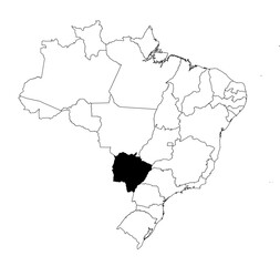 Vector map of the state of Mato Grosso do Sul highlighted highlighted in black on the map of Brazil.