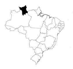 Vector map of the state of Roraima highlighted highlighted in black on the map of Brazil.