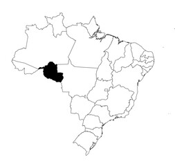 Vector map of the state of Rondônia highlighted highlighted in black on the map of Brazil.