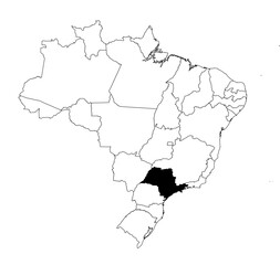 Vector map of the state of São Paulo highlighted highlighted in black on the map of Brazil.