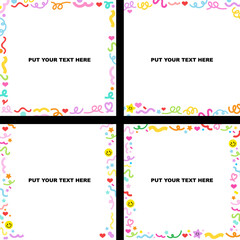 Cute abstract doodles on square frame, banner, wallpaper, background, backdrop, social media post, print, ad template, memo, sticky note, notepad, post card, photo frame, web decoration, summer vibe