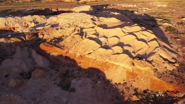 Drone shot in afternoon sun over the Coober Pedy Opal mining fields in outback South Australia