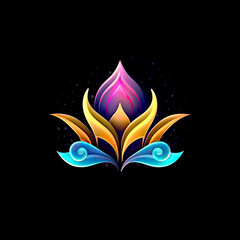 Obraz premium Colorful Lotus flower icon logo, glowing on dark background. Generative AI
