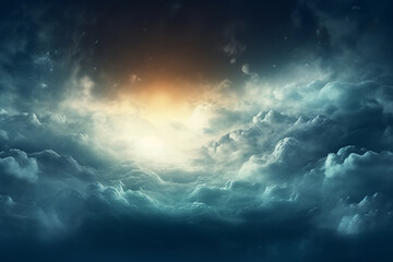 Obraz premium Flying over deep night clouds with moonlight