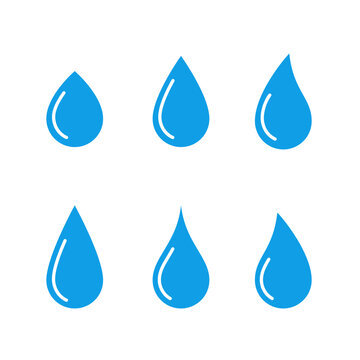 Vector water drop logo. Raindrop moisture droplet symbol blue water icon. Pure rain bubble liquid transparent splash icon.