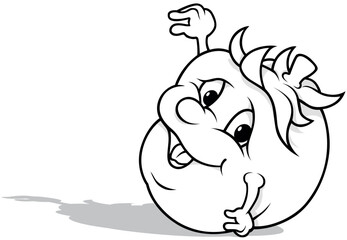 Drawing of a Smiling Tomato with a Raised Hand