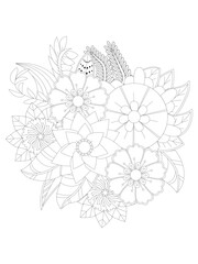 Flower Outline Illustration for Covering Book. Coloring book for kids and adults. animal Aloha Hawaii vector floral artwork. Coloring bo    