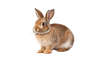 Pretty brown rabbit seen from the side isolated on a transparent background generative AI.